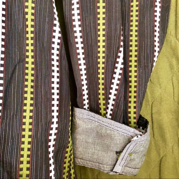 Tommy Bahama Green Black Striped Contrast Cuff SzM - Picture 4 of 7